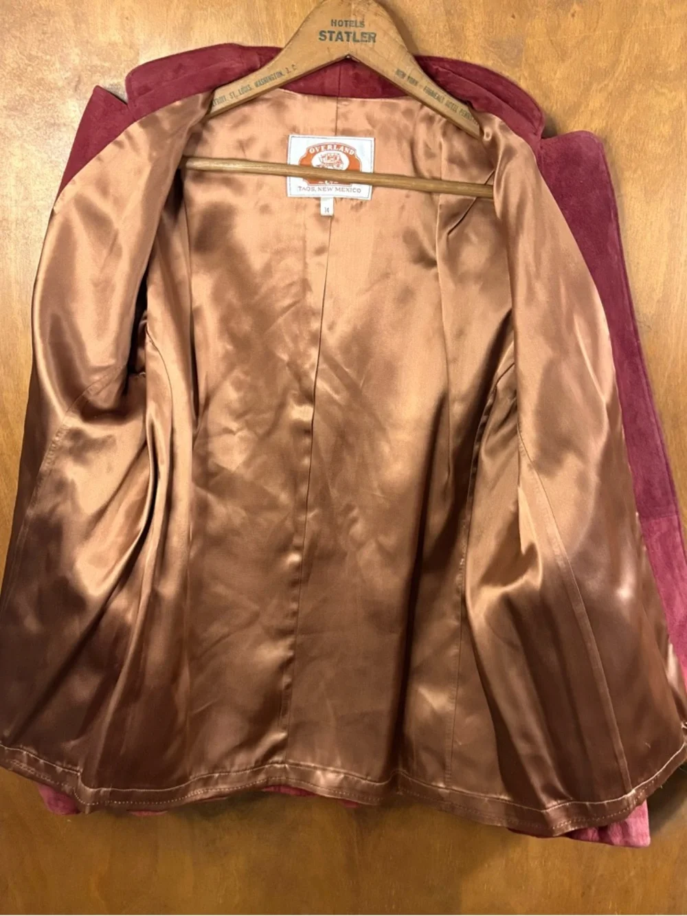 Overland Sheepskin Co Vintage 70s Red Burgundy Leather Suede Open Front Jacket - Picture 9 of 15